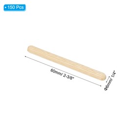 PATIKIL 1/4" x 2-3/8"(6 x 60mm) Wood Dowel Pins, 150 Pack Fluted Wooden Dowel Pin Straight Groove Rods for Furniture Door Art Crafts Projects