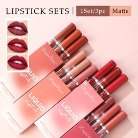 MESUROSE 3Pcs Matte Lipstick Set - Long Lasting & Smudge-Proof, Hydrating Non-Drying lip gloss for Women, Natural Matte Finish with Rich Shades, Nourishing Lipstick for Women, Soft Matte Lip Cream