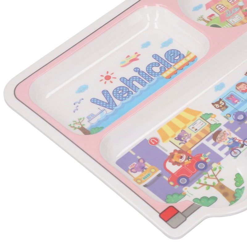 Kids Dinner Plate with Spoon Bamboo Fiber Divided Plates Cartoon
