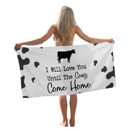 Tzhim I'll Love You Till The Cows Come Home Beach Towel, Cow Pool Towels, Cow Print Sand Towel Large Bath Towels Gifts for Women Girls Kids, Cow Gifts for Cow Lovers, Cow Bathroom Decor, 29x60in