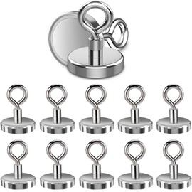 RONVEI Magnetic Eye Hooks, 14Pack Strong Neodymium Magnet Loop Hooks for Hanging Lights, Tools, Perfect for Kitchen, Workplace, Office (0.6inch)