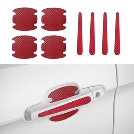 Tecledsn 8PCS Car Door Handle Protector, Car Door Handle Paint Guard Cover, Carbon Fiber Car Door Handle Bowl Sticker, Car Door Handle Leather Anti-Scratch Protective Trim Universal for Cars (Red)