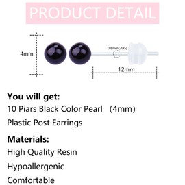 KASFREE Pearl Plastic Earrings for Sensitive Ears Hypoallergenic Plastic Stud Earrings for Women Pearl Plastic Post Earrings for Women, Resin, Pearl