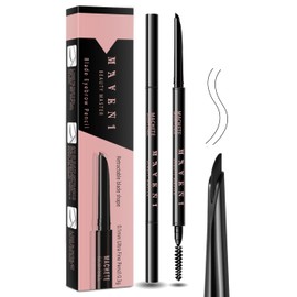 Eyebrow Pencil for Women, Black Waterproof Brow Pencil, 0.1mm Ultra-Fine Automatic Pencil with Angled Precision Tip & Built-In Spoolie Brush, Long-Lasting Eyebrow Makeup