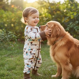 PATPAT Baby Footie Mitten - Supersoft Bamboo Viscose - Unisex Infant Clothes Girls Boys - 2 Way Zipper Non-Slip Long Sleeve Romper - Footed & Footless Jumpsuit 2 pcs Brown Dog 9-12 Months