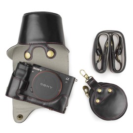 MUZIRI KINOKOO Funda protectora compatible con Sony A7C Alpha 7C y 28-60 mm lente cámara caso con correa de hombro y bolsa de almacenamiento, color café, Negro, Funda transparente para cámara