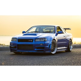 Painting Style Wallpaper Poster (Removable Seal Type) Nissan Skyline GT-R R34 Custom Blue 1999 Caracro NR34-002W2 (Wide Edition, 23.8 x 14.8 inches (603 x 376 mm), Architectural Wallpaper + Weather