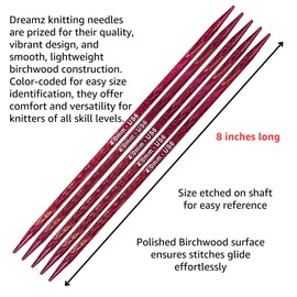 KnitPro Dreamz Starter Set 8 inch DPN Knitting Needles Size 1.5, 2.5, 4, 6, 7, 8 with Fabric Case with Project Bag