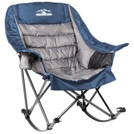 Tisetrail Oversized Rocking Camping Chair, Fully Padded Camp Chairs for Adults with Side Pocket and Cup Holder, Heavy-Duty 400lbs Capacity, Blue & Gray
