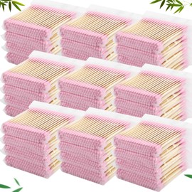 Heigble 5000 Count Bamboo Cotton Swabs Double Buds Organic Cotton Swabs with Tips for Ears Sterile Tipped Applicator Makeup Swab Daily Makeup Eye Cleaning(Round,Pink)