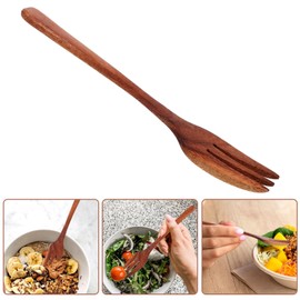 HOLIDYOYO Wooden Forks for Cooking Acacia Wood Salad Server Salad Pasta Grill Tasting Fork Long Handle Salad Mixing Fork for Salad BBQ Dessert Vegetable Kitchen Utensils