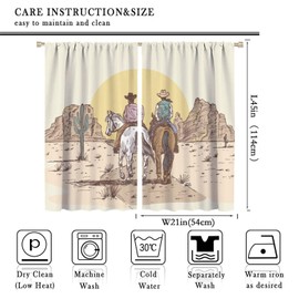 Vintage Rustic Cowboy Curtains, Wild Western Art Colorful Draw Sunset Desert Cactus Horse, Thermal Insulation Blackout Rod Pocket Window Treatments for Living Room Bedroom Kitchen Bathroom 42x45 Inch