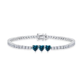 Leva Jewkis Sterling Silver Created London Blue Topaz Heart Tennis Bracelets for Women December Birthstone Gemstone Charm Long 5A Cubic Zirconia Elegant Jewellery for Daily Waer 7 Inches, Sterling