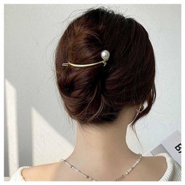 Xduargs French Large Pearl Hair Barrette Simple Back Head Arc Grab hairclips Vintage Pearl Clip Hairpin Gold Frog Buckle Hair Clips Decorative Hair Accessories for Women Headdress
