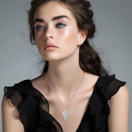 Turtle Necklace for Women Sterling Silver Blue Opal Sea Turtle Necklace Cross Turtles Mother Daughter Pendant Jewelry Charm Mothers Valentines Gifts