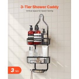 VEVOR Shower Caddy, 3-Tier Hanging Bathroom Shower Storage Organization Shelves Rack Set, with Soap Holder and Hooks for Towels, Sponge, 40 lbs Large Weight Capacity, Matte Black