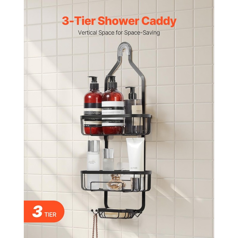 VEVOR Shower Caddy, 3-Tier Hanging Bathroom Shower Storage Organization Shelves