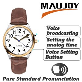 MAUJOY British English Talking Watch for Women,Big and Loud Sound, Speaks The Time, Date and Alarm Time for Elderly, Visually Impaired or Blind