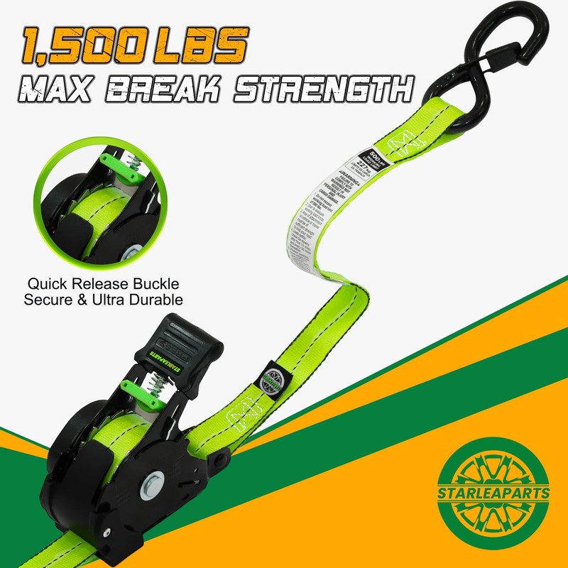 STARLEAPARTS Retractable Ratchet Straps (4PK 1.0INX12FT) - 1,500lb Break Strength,