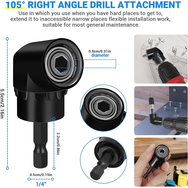 Flexible Drill Bit Extension Right Angle Drill Attachment Set, 360°