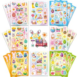 Bilibunny 220 Pieces Easter Stickers for Kids, 16 Sheets Cute Stickers for Easter Party Supplies Including Easter Eggs, Bunny Baskets, Happy Easter, Kawaii Animal Stickers Gift Set