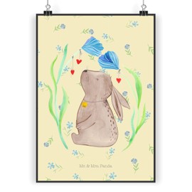 Mr. & Mrs. Panda Poster DIN A3 Rabbit Flower - Gift, Easter Bunny, Dreams, Birthday, Easter Nest, Hope, Easter, Wall Decoration, Pregnancy, Wall Poster, Picture, Easter Gifts