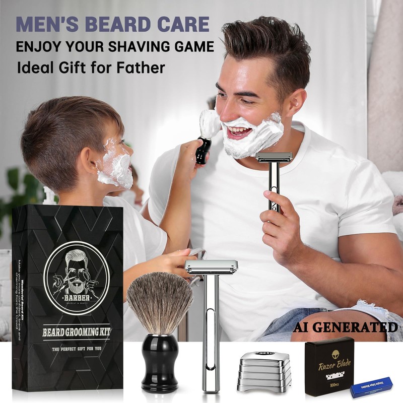 Dual-Blade Safety Razor Set With Magnetic Head & 110 Blades,