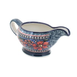 Blue Rose Polish Pottery Jungle Flower Gravy Boat