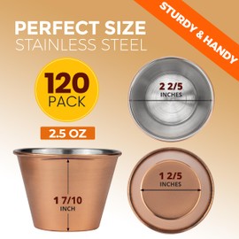 Fit Meal Prep [120 Pack] 2.5 oz Stainless Steel Sauce Cups - Copper Plated Individual Round Condiments Ramekins, Commercial Grade Safe/Portion Dipping Sauce Kitchen Set