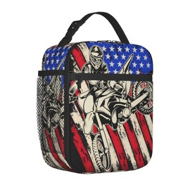 Dirt Bike Motocross American Flag Lunch Box Insulated Leakproof Waterproof Reusable Lunch Bag Gift For Boys Girls Women Men Picnic Travel