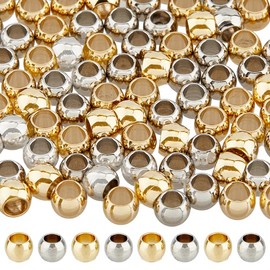 DICOSMETIC Pack of 100 2 Colours Round Spacer Beads 4 mm Large Hole Barrel Beads Golden Loose Beads European Beads Made of Stainless Steel for DIY Necklace Jewellery Making, Hole: 1.2 mm