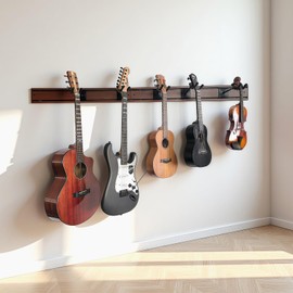 nalu Guitar Wall Mount Hanger - 5 Guitar Capacity, 270° Rotatable, Heavy Duty Aluminum with Rubber Pads, Space-Saving Multi-Instrument Display (Wood-Grained)