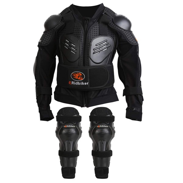 RIDBIKER Kids Youth Armor Protective Armor Suit for Child Dirt Bike Chest Spine Protector Back Shoulder Arm Elbow Knee Pad Body Armor Vest,Black (XXS)