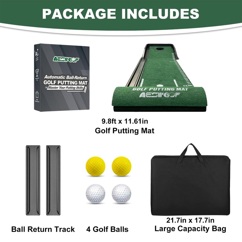 Golf Putting Mat Set with 9.8 ft Putting Green, 4
