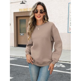 TICTICMIMI Women's Casual Crewneck Sweatshirts Long Sleeve Tops Loose Fit Fall Shirts Khaki