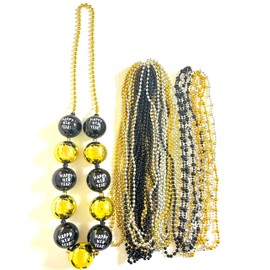 YSPPF 31 Pcs Happy New Year Beads Necklaces Black Gold Silver Jumbo Ball Beads Necklaces Happy New Year's Eve Party Decorations