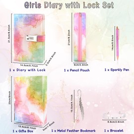 Gifts for Girls 7 8 9 10 11 12 13 Year Old, Secret Diary for Girls, Christmas Birthday Presents Girls Age 6-14, Diary with Lock for Girls Teen,Locked Journal Pen Pencil Case Notebook School Stationery