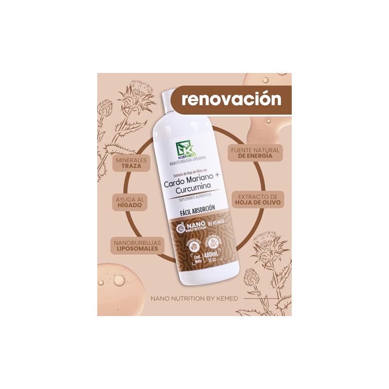 Cardo Mariano Curcumina Fórmula Liposomal Alta Absorción Suplemento Líquido 480ml