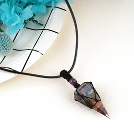 6 Facet Reiki Healing Crystal Stone Pointed Pendant Necklaces Adjustable Natural Quartz 7 Chakra Gemstone Necklace Jewelry for Women Men