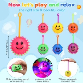 Sotiff 30 Pcs Light up Spiky Ball LED Bouncy Flashing Squeaky Ball with Rope 2. 56 Inches Happy Smile Stress Relief Toy for Teens Adults Glow in Dark Party Favors Prize