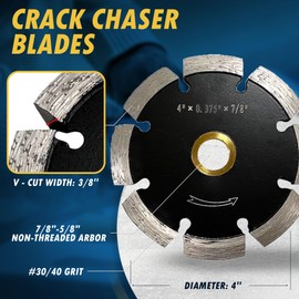 4" Diamond Crack Chaser Blades for Routing and Repairing Cracks in Concrete and Asphalt - 3/8" Width with a 7/8"-5/8" Non-Threaded Arbor