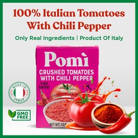 Pomì Crushed Tomatoes with Chilli Pepper 13.8oz (Pack of 12) - Velvety Italian Tomato No Salt Added, No Additives or Preservatives Tomato Crushed BPA free - Made from 100% Fresh Italian Tomatoes