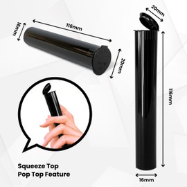 Packlahoma 500 Pack 116mm Black Plastic Pop Top Tubes with Squeeze Caps | Airtight Containers for Packaging Storage Herbs and Spices (500 Count)