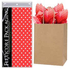 Flexicore Packaging Natural Brown Kraft Paper Gift Bags & Red Gift Wrap Tissue Paper | Size: 8 Inch X 4.75 Inch X 10.5 Inch | Count: 5 Bags | Color: Red Polka Dot
