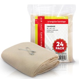 Triangular Bandage, 40" x 40" x 56", 100% Cotton, Individually Wrapped with 2 Safety Pins Per Bandage, Multi-Purpose Sling & Dressing for First Aid Kits – 24 Pack