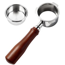 ShanSon Espresso 51mm Bottomless Portafilter with Stainless Steel 3 Ears Filter Basket,Natural Wood Handle,18g Filter Basket Included,for De'Longhi