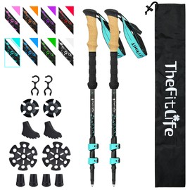 TheFitLife Carbon Fiber Trekking Poles – Collapsible and Telescopic Walking Sticks with Natural Cork Handle and Extended EVA Grips, Ultralight Nordic Hiking Poles for Backpacking Camping (Turquoise)