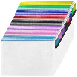 24 Pcs 10 Color Waterproof Mesh Zipper File Bags Document Pouch Multipurpose Travel Bags for Office Supplies Cosmetics Travel Accessories Random School Supplies Office Appliances Home