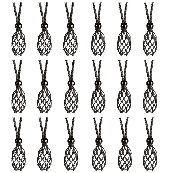 VNVETYTO 18 PCS Crystal Cage Necklace Holder Necklace Cord Empty Stone Holder Replacement Hand-Woven Necklace Cord with Adjustable Length (Black)