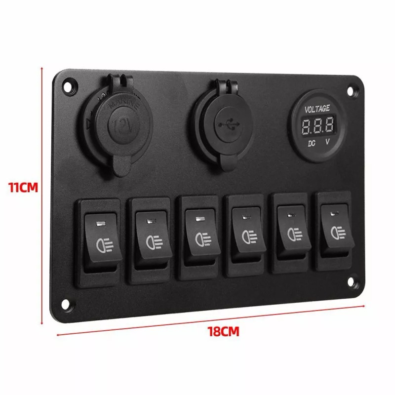 AOMINOHOMA 6 Gang 12V/24V Inline Fuse Box LED Rocker Switch